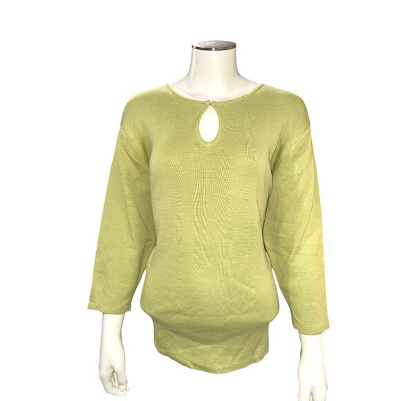 Clio II 2X Green Silk Cotton Keyhole Sweater Quiet Luxury Old Money Chic Classic - Picture 2 of 10